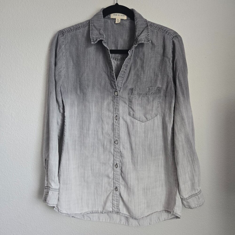 Cloth & Stone Tencel Chambray Long Sleeve Button Down Ombre Pattern Gray Size XS